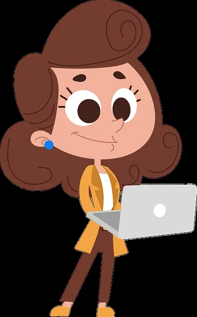 A cartoon woman using a laptop – representing a user interacting with an AI-powered search tool